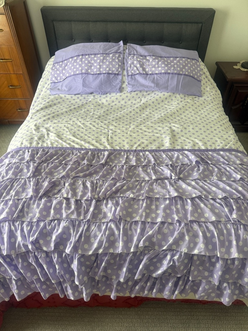 Lavender Polka Dot Ruffled Comforter Set - Lavender